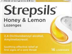 STREPSILS HONEY AND LEMON SUGAR FREE LOZ SRIP 8S